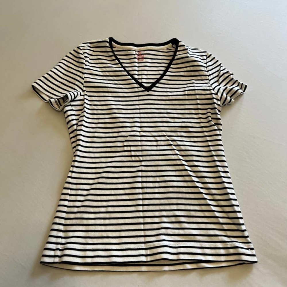 Jones New York Sport white black striped casual top L